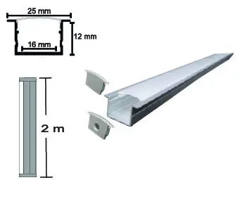 Perfil de Aluminio para Tablaroca CA-1612-E | Canaleta LED Empotrar con Pestaña 2m