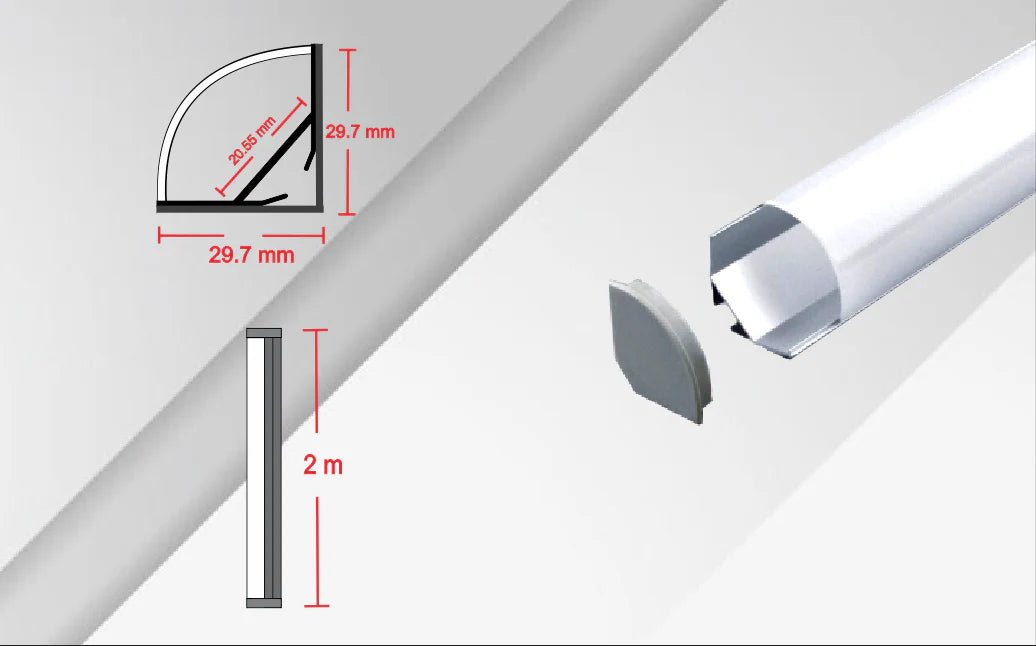 Perfil de Aluminio Esquinero a 45° CA-2030-45 | Canaleta LED 30x30mm de Alta Potencia
