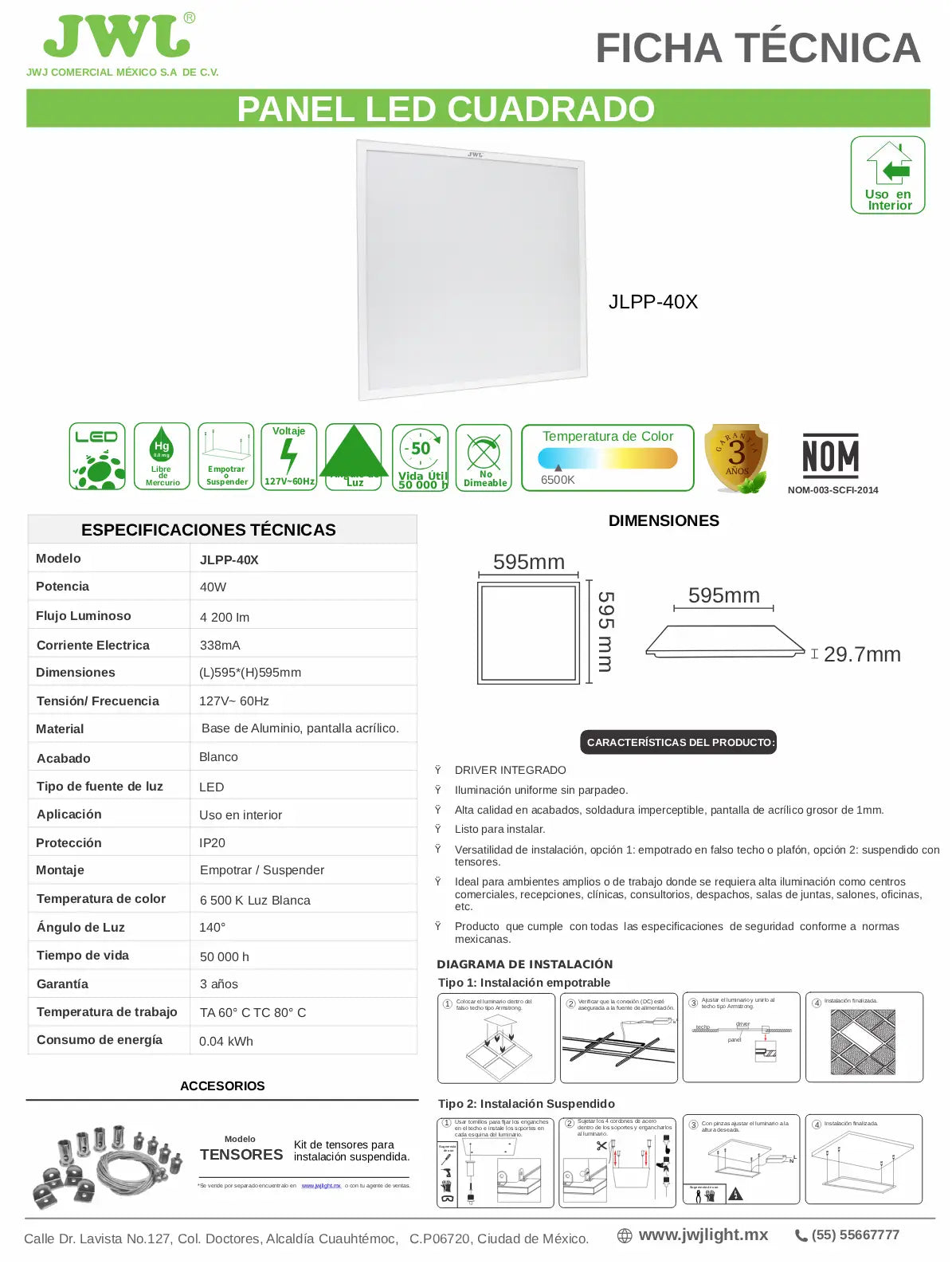 Panel LED Cuadrado Profesional 40W – 60x60cm Serie JLPP-40X