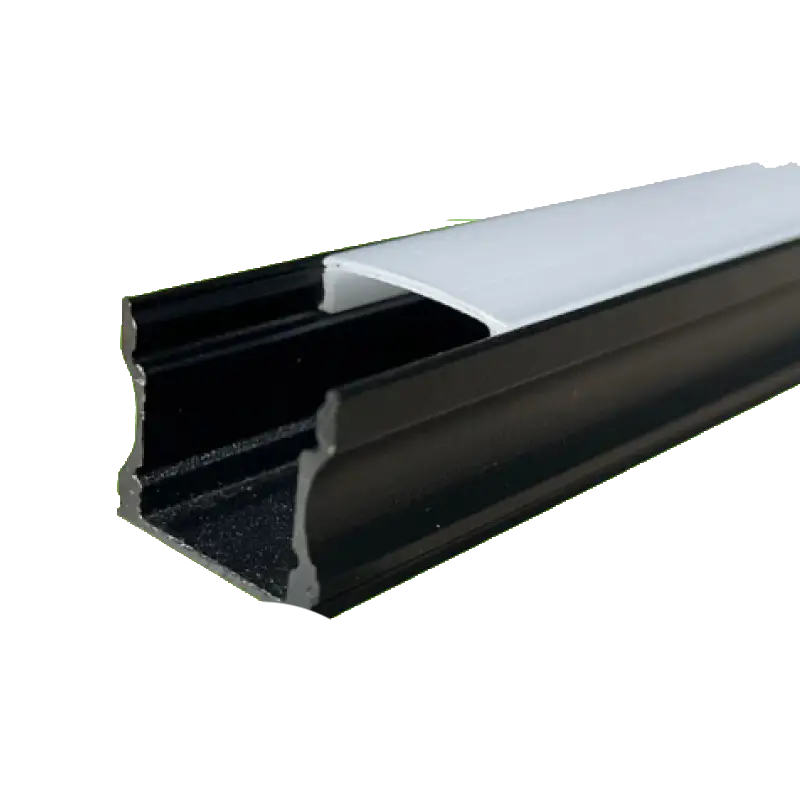 Canaleta de Aluminio Negra de Sobreponer CA-1215-N-B-S2 | Perfil LED 2m con Cubierta Blanca