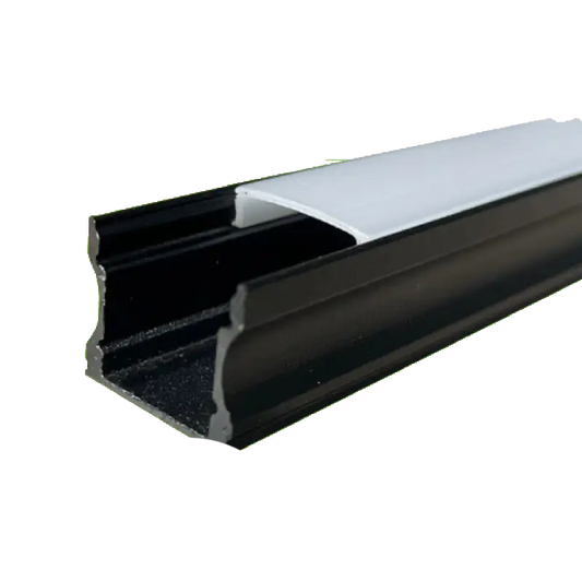 Canaleta de Aluminio Negra de Sobreponer CA-1215-N-B-S2 | Perfil LED 2m con Cubierta Blanca