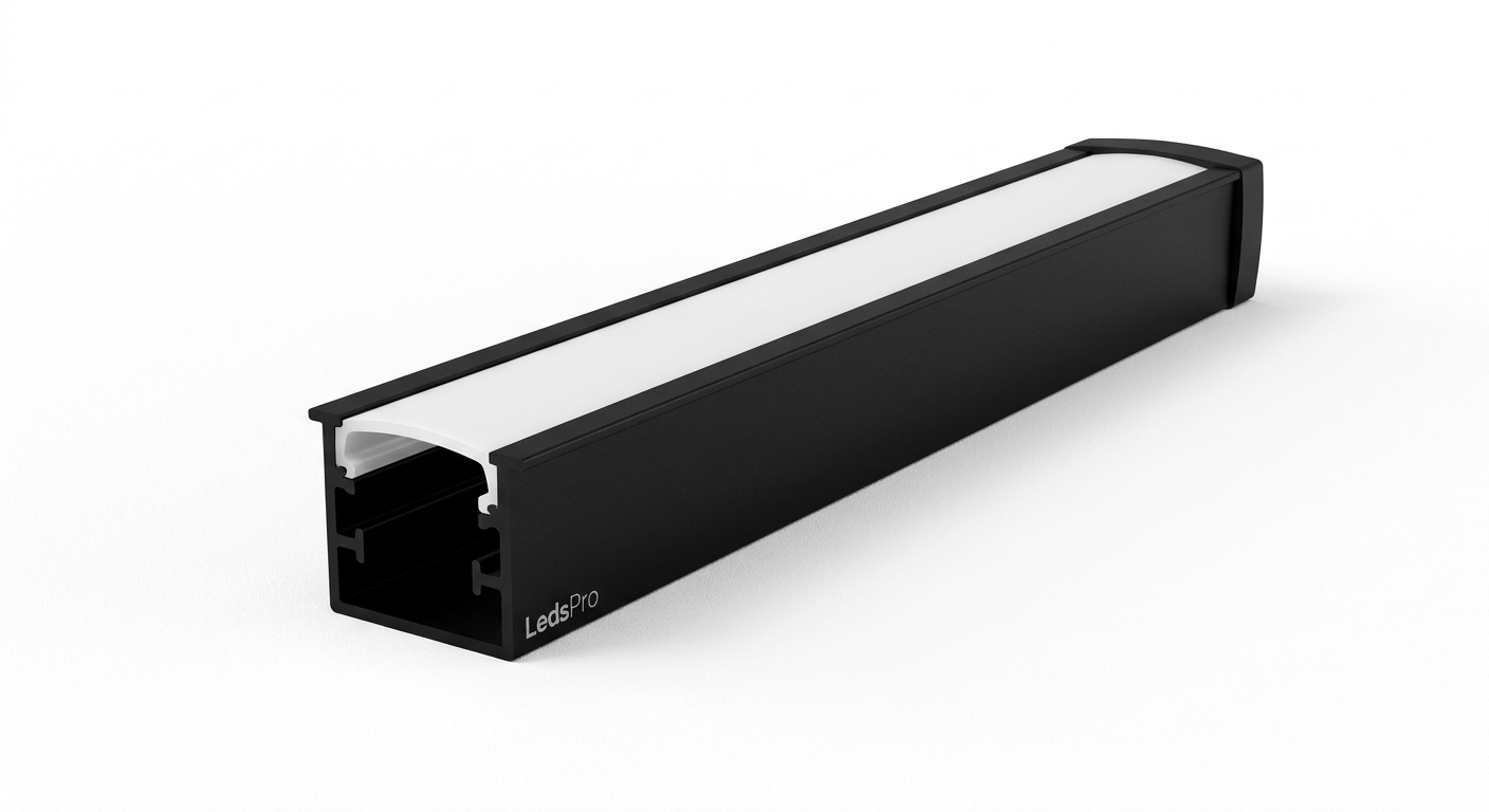 Perfil de Aluminio Negro de Sobreponer CA-2020-N-B-S | Canaleta LED Profunda 2m (7W-22W)