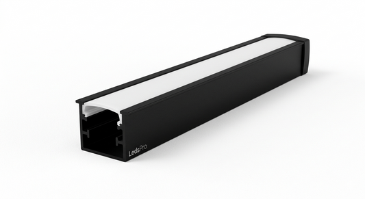 Perfil de Aluminio Negro de Sobreponer CA-2020-N-B-S | Canaleta LED Profunda 2m (7W-22W)