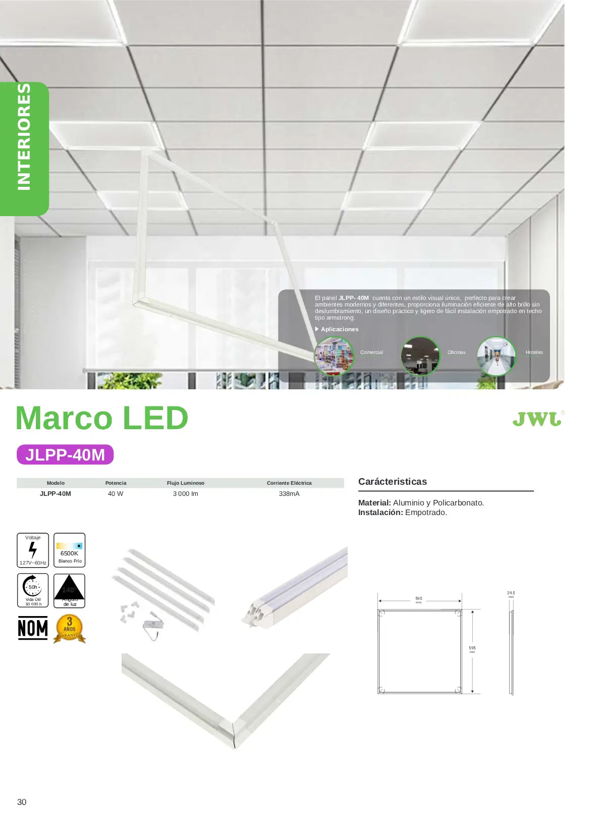 Marco LED Perimetral 40W (60x60 cm) – Blanco Frío 6500°K Serie JLPP-40M