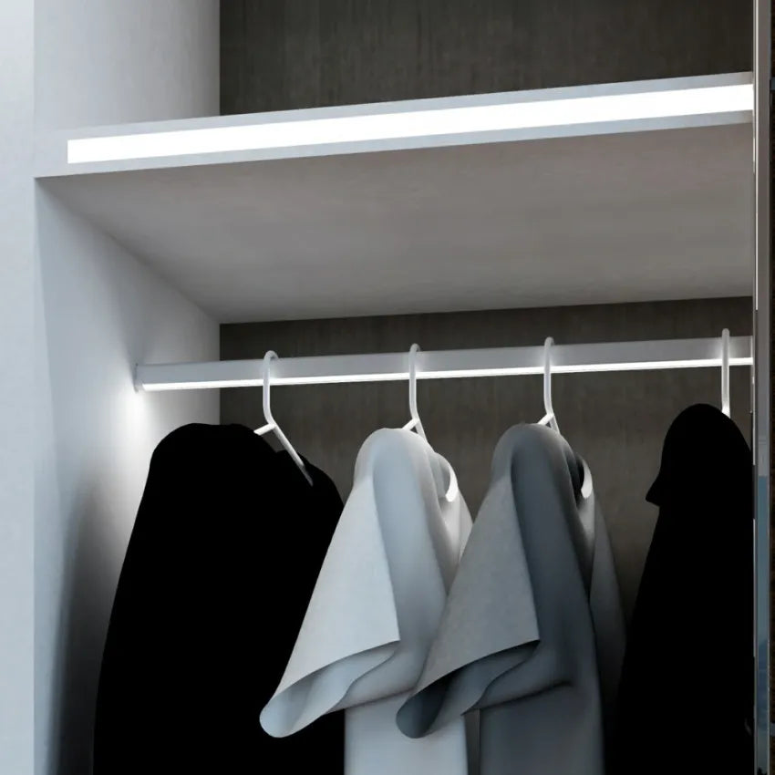 Perfil de Aluminio para Barra de Clóset y Vestidor | Tubo Colgador con Luz LED CA-1530-V